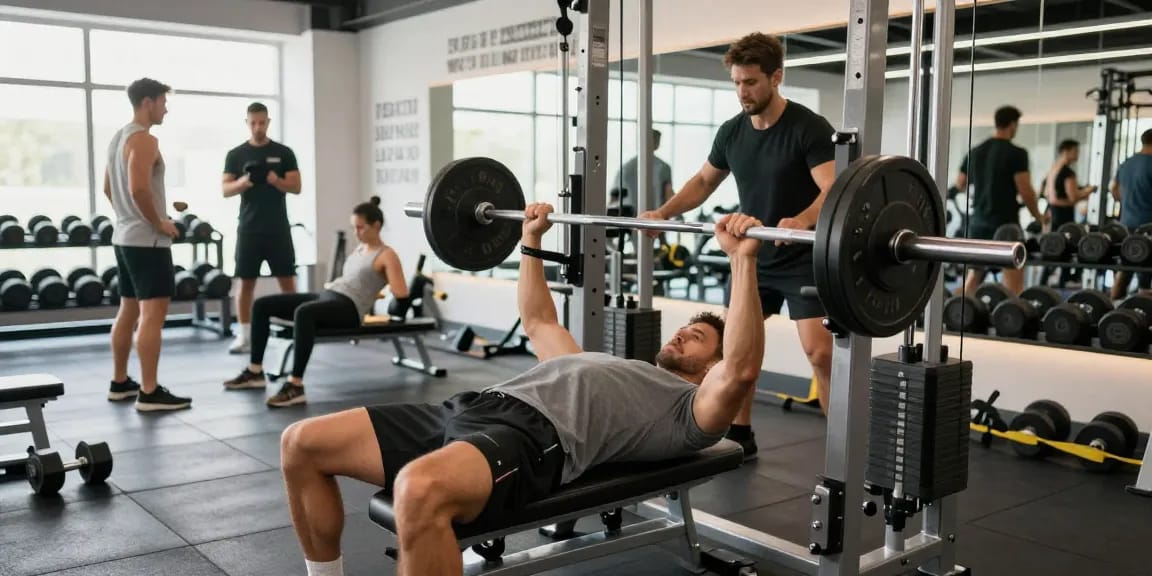 Akra Labs Steroid Shop: Fitness-Enthusiast beim Training in modernem Fitnessstudio mit hochwertiger Ausstattung.