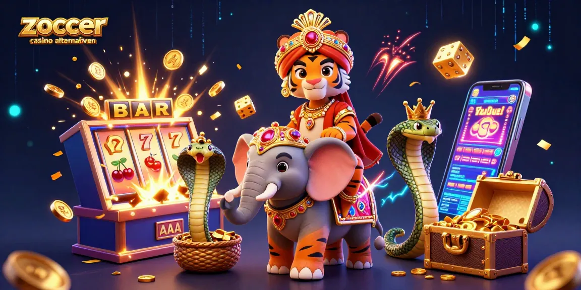 Zoccer Casino Alternativen: Entdecken Sie die bunte Spielautomatenwelt mit Tiger und Elefant.