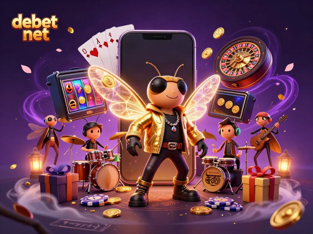 Engage with debet net's dynamic gaming world featuring vibrant casino elements and characters.