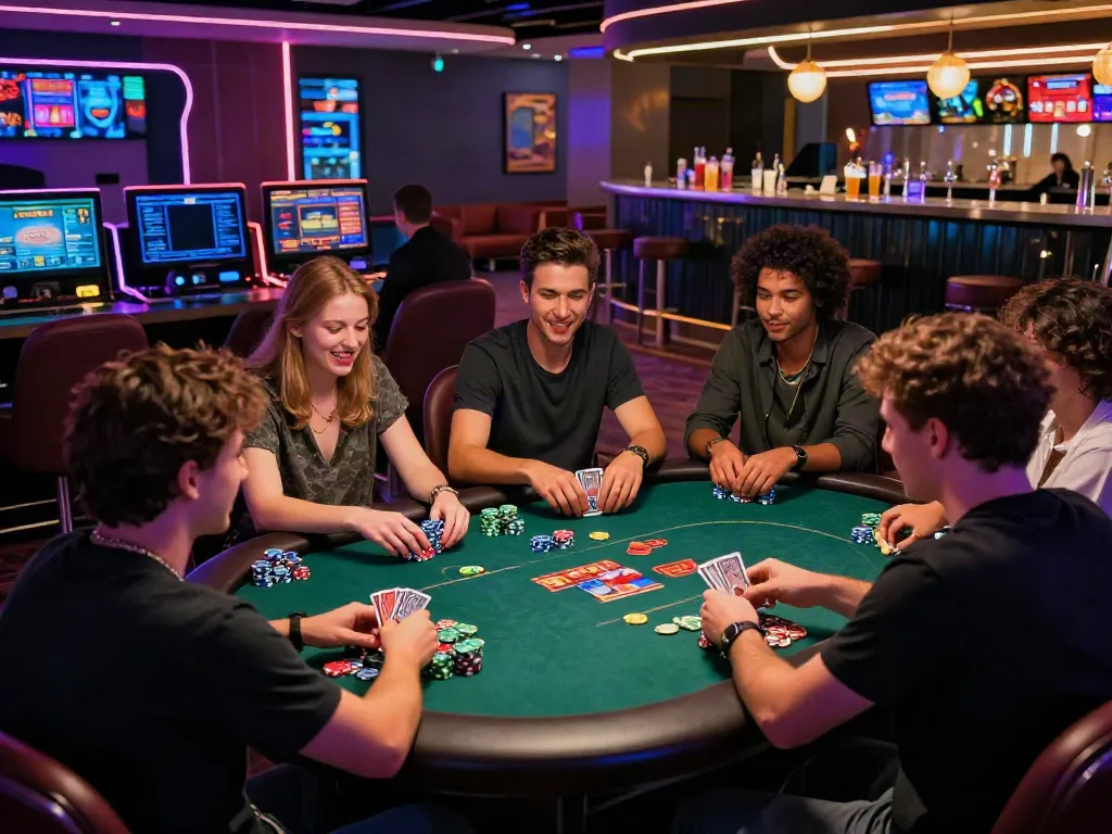 Engaging scene of players enjoying games at Uk88 online casino with vibrant atmosphere.