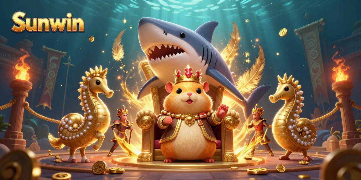 Join Sunwin's fierce hamster king on a vibrant gambling adventure surrounded by treasure and excitement.