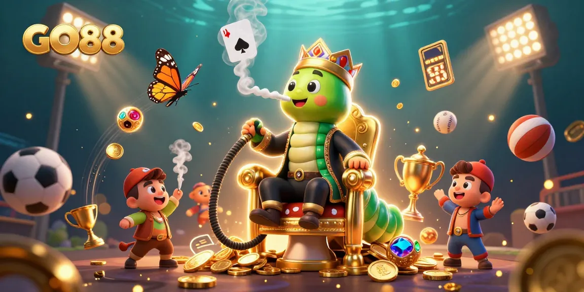 Join the adventure with GO88 as the caterpillar master engages in vibrant gaming with dynamic sports elements.